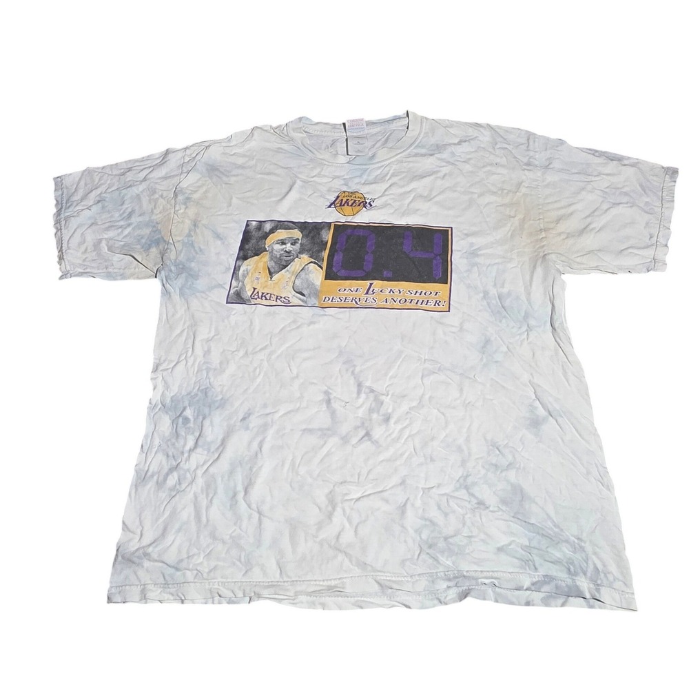 Vintage Gildan Derek Fisher LA Lakers 0.4 Shot T-Shirt Mens XL White Tie Dye NBA